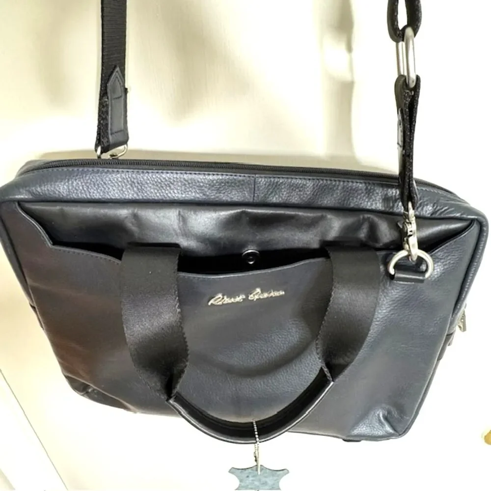 Robert Graham Midnight Blue/Black Leather Suerat Laptop Messenger Bag